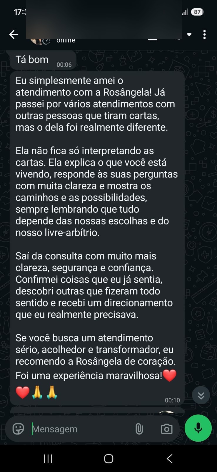 Depoimento de cliente 4 sobre um atendimento com Rosä