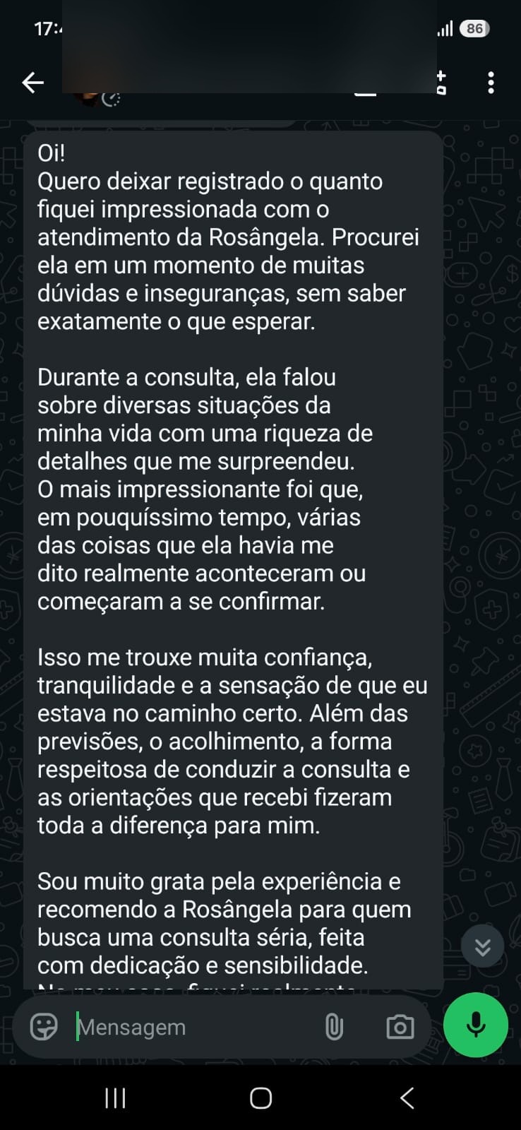 Depoimento de cliente 5 sobre um atendimento com Rosä